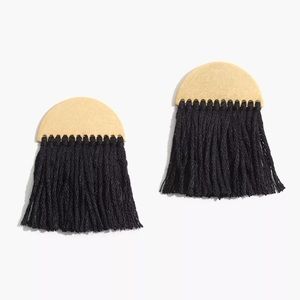 Madewell Half Moon Fringe Drop Earrings Black & Gold NWT